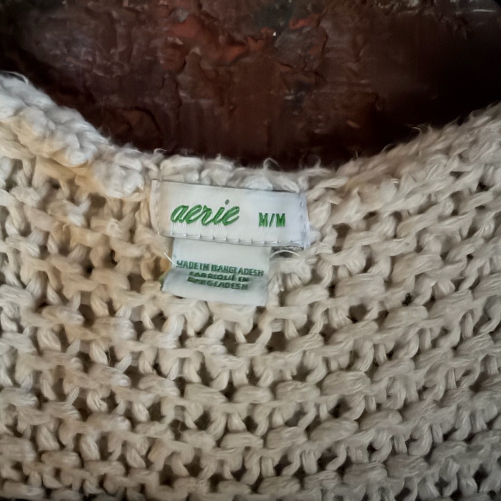 🤍 Aerie Open Knit Hooded Cardigan — Cream — Cozy Boho — Size M 🤍 - Picture 2 of 3